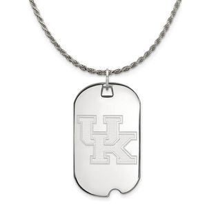 Sterling Silver U. of Kentucky Large Dog Tag Pendant Necklace, 20 Inch